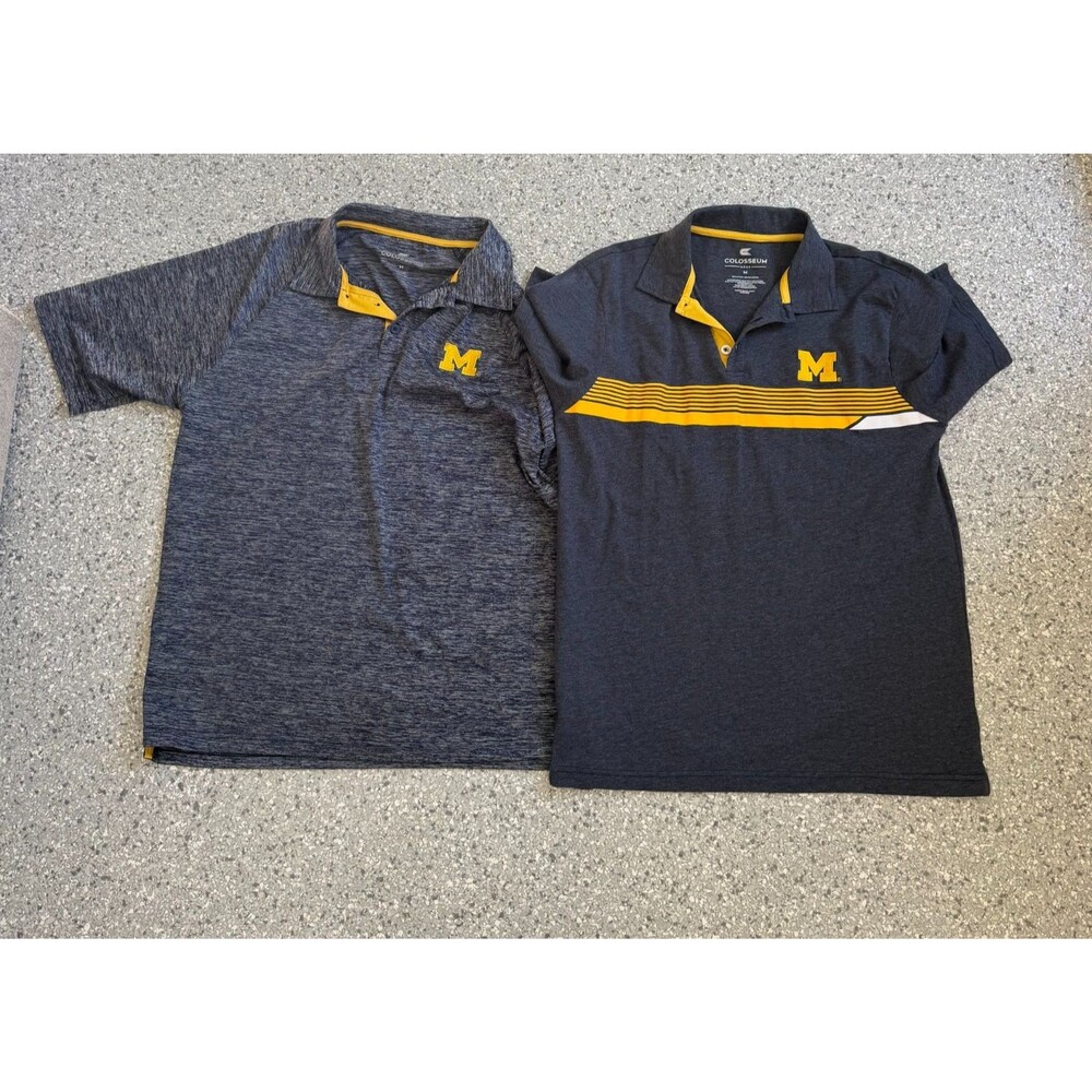 2 University of Michigan Mens Short Sleeve Polo Shirts Size Medium